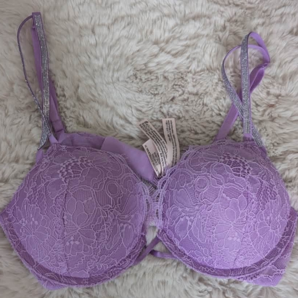 Victoria's Secret Lavender Lace Push-Up Bra with Rhinestone Straps
